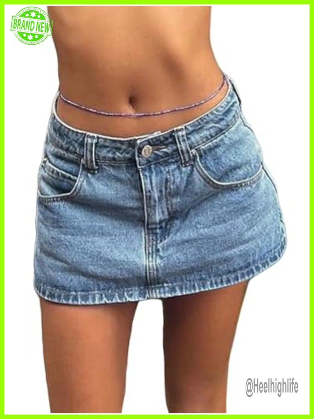 Stretchy Cotton Denim Mini Skort with Built-in Shorts and Pockets